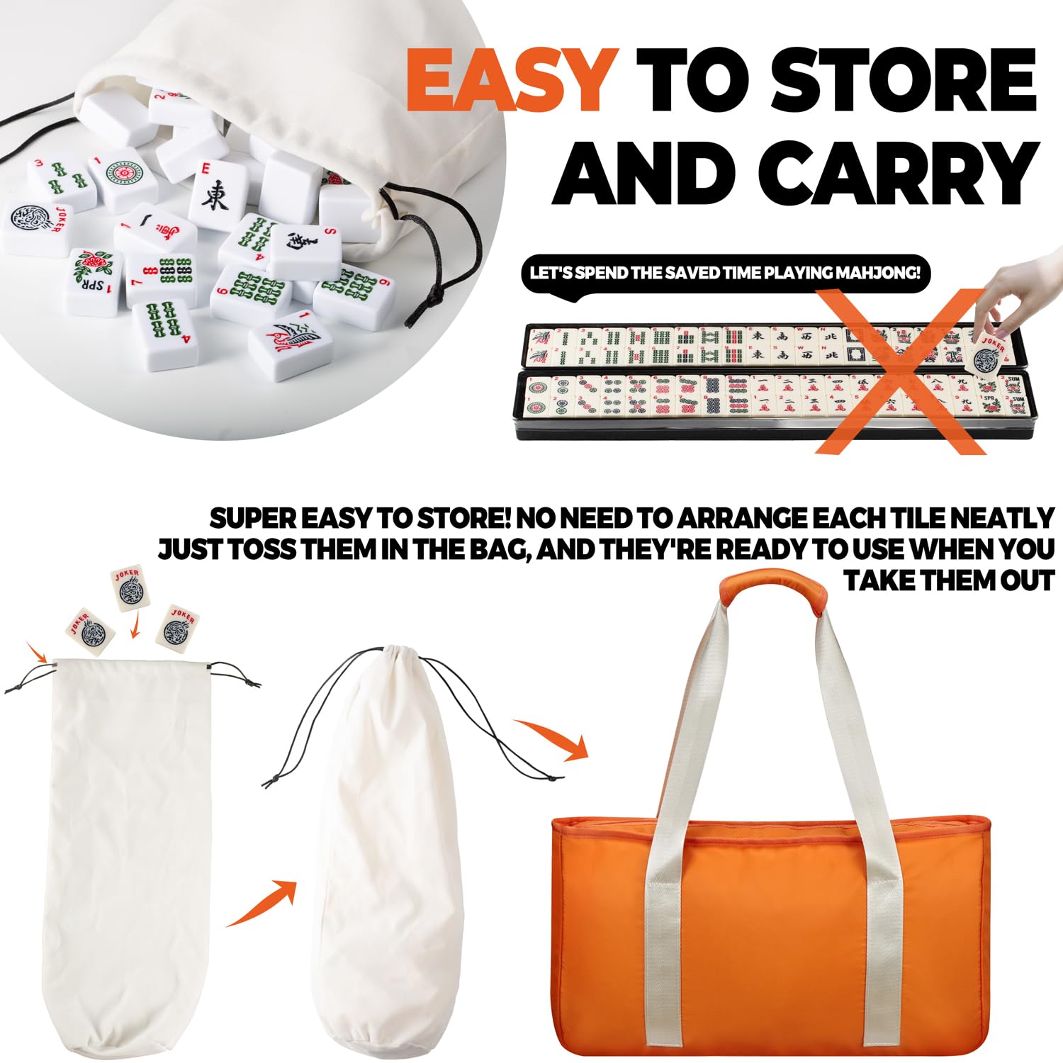 Mutex Traveler American Mahjong Set — 166 Tiles with Orange Carrying Bag