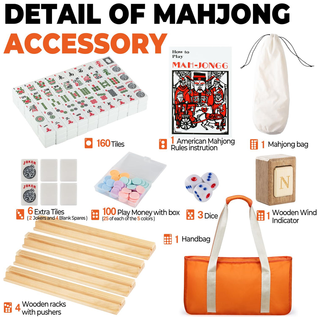 Mutex Traveler American Mahjong Set — 166 Tiles with Orange Carrying Bag