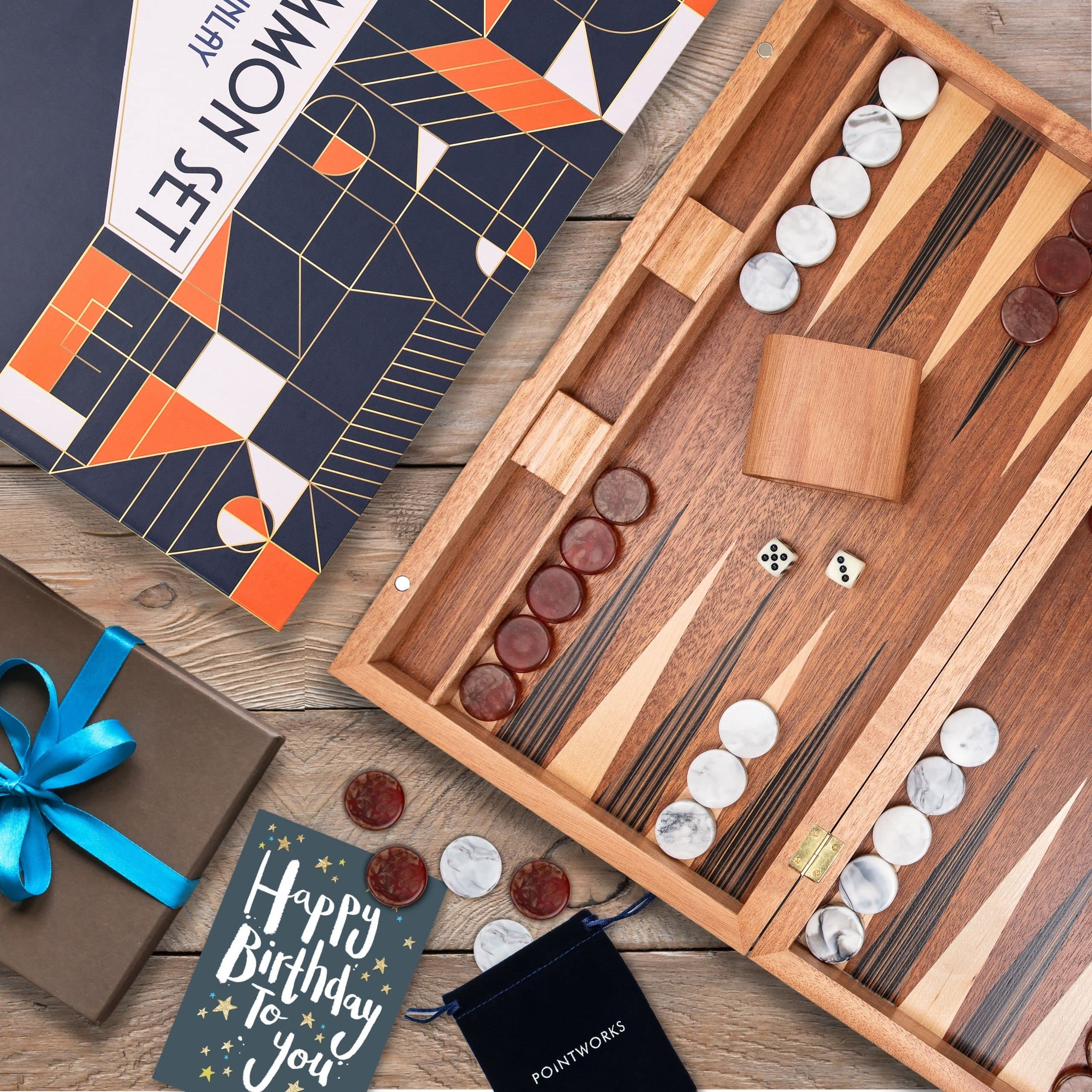 Pointworks Backgammon Set with Custom Checkers & Dice