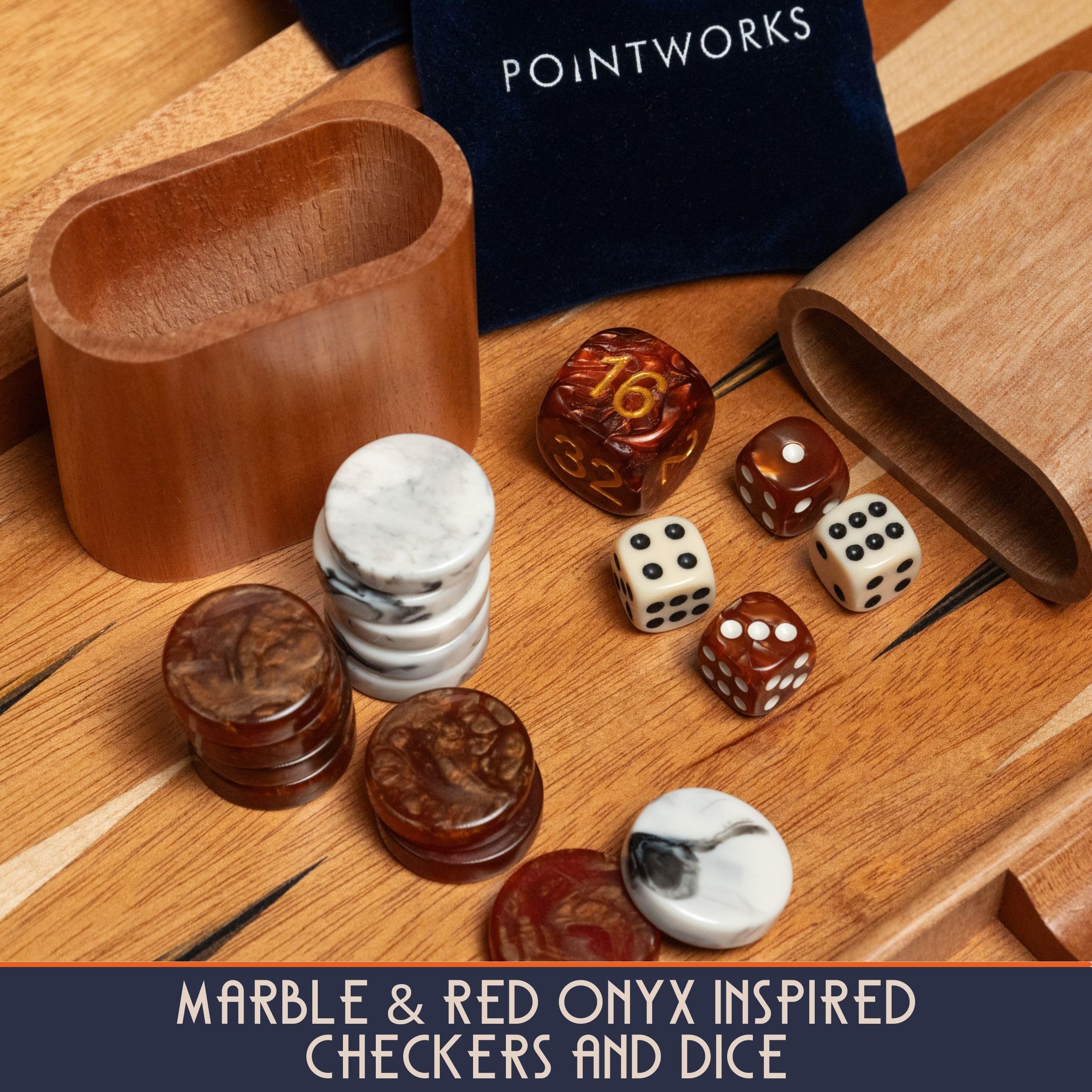 Pointworks Backgammon Set with Custom Checkers & Dice