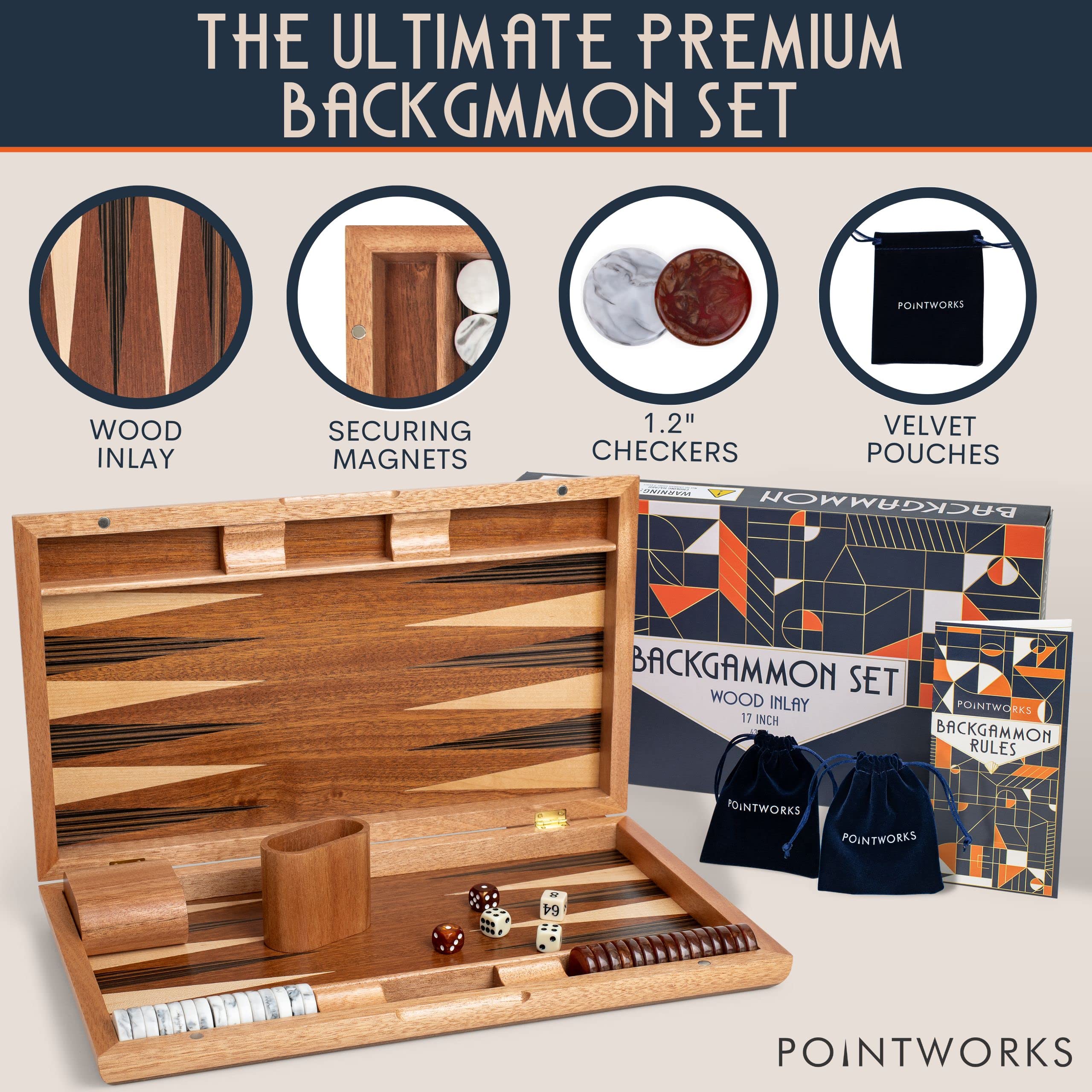 Pointworks Backgammon Set with Custom Checkers & Dice