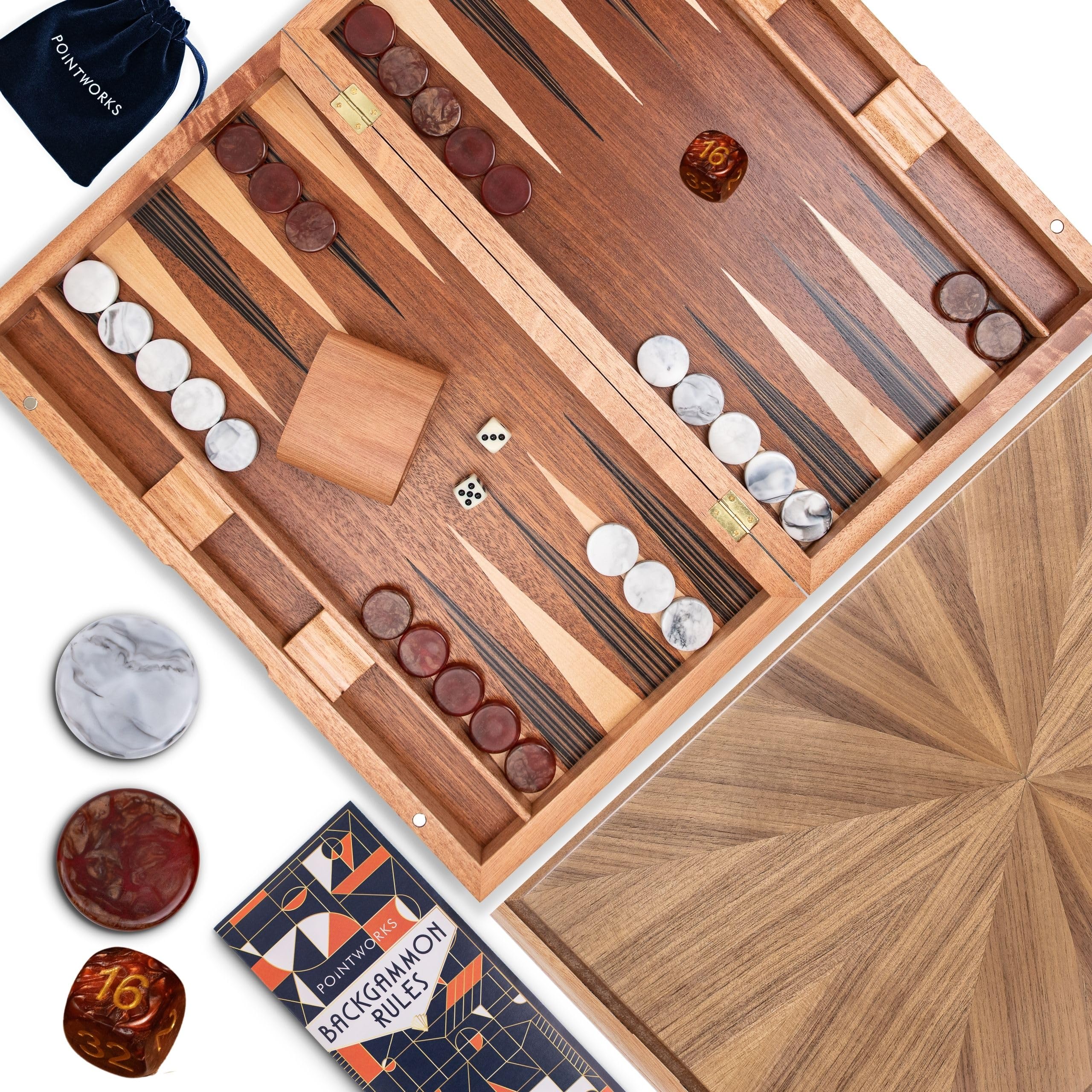 Pointworks Backgammon Set with Custom Checkers & Dice
