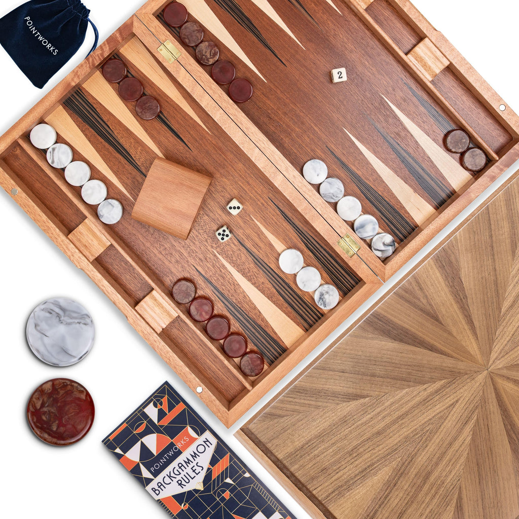 Pointworks Backgammon Set with Custom Checkers & Dice